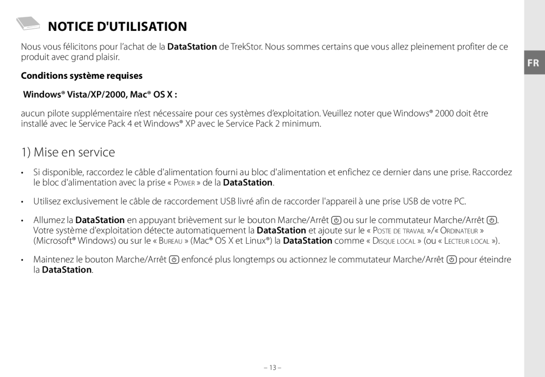 TrekStor maxi g.u Mise en service, Produit avec grand plaisir, Conditions système requises Windows Vista/XP/2000, Mac OS 