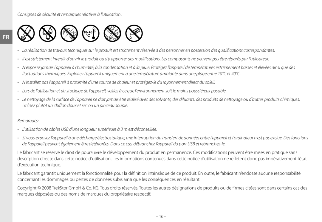 TrekStor maxi g.u manual Consignes de sécurité et remarques relatives à lutilisation 