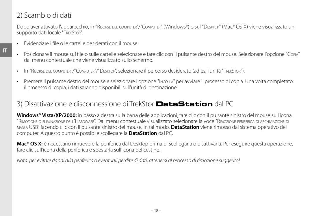 TrekStor maxi g.u manual Scambio di dati, Dal menu contestuale che viene visualizzato sullo schermo 