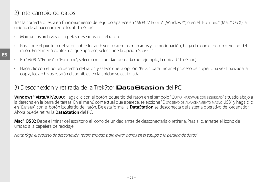 TrekStor maxi g.u manual Intercambio de datos, Desconexión y retirada de la TrekStor DataStation del PC 