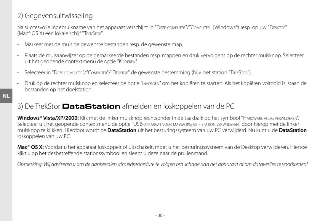 TrekStor maxi g.u manual Gegevensuitwisseling, De TrekStor DataStation afmelden en loskoppelen van de PC 