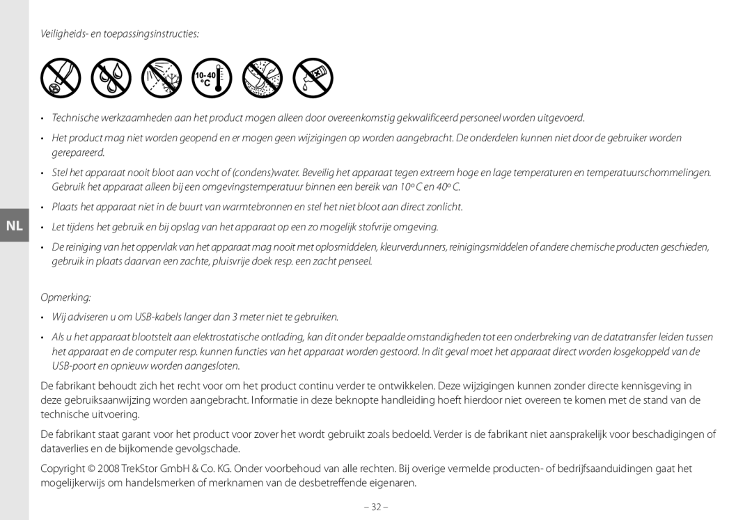 TrekStor maxi g.u manual Veiligheids- en toepassingsinstructies 