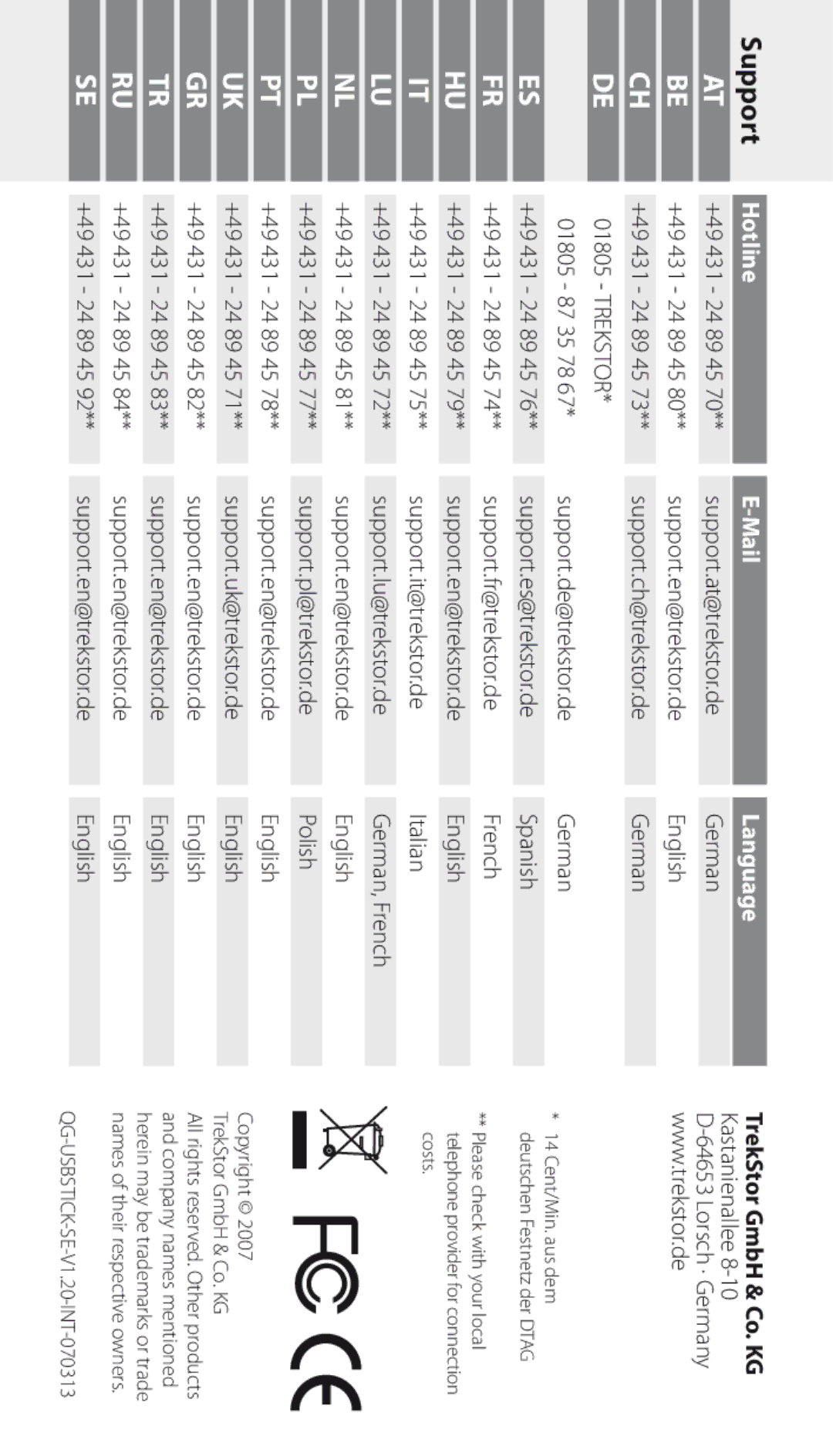 TrekStor SE manual Support 