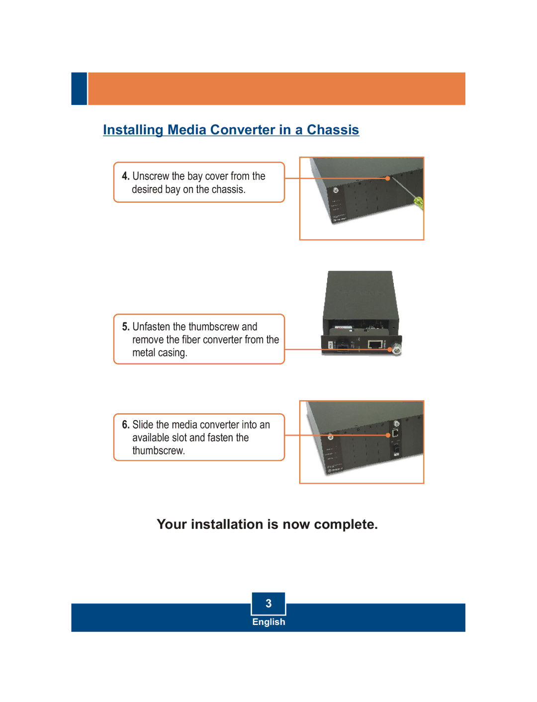 TRENDnet 1000 Base-SX/LX manual Installing Media Converter in a Chassis 