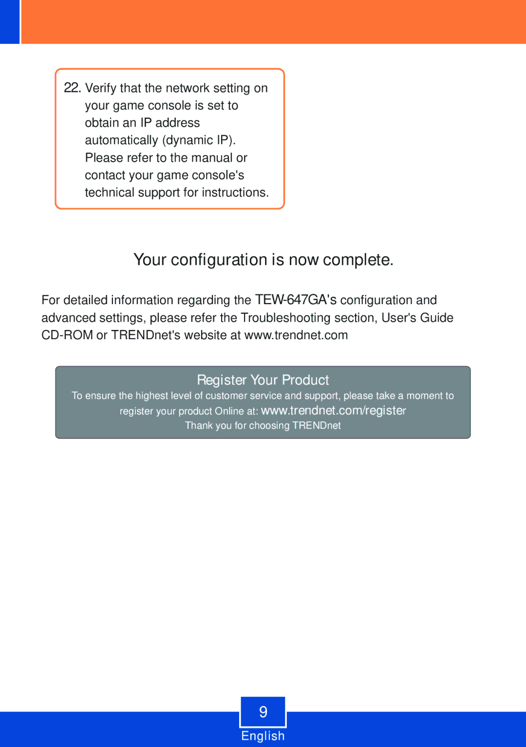 TRENDnet Trendnet TEW-647GA, 2.01 manual Your configuration is now complete 