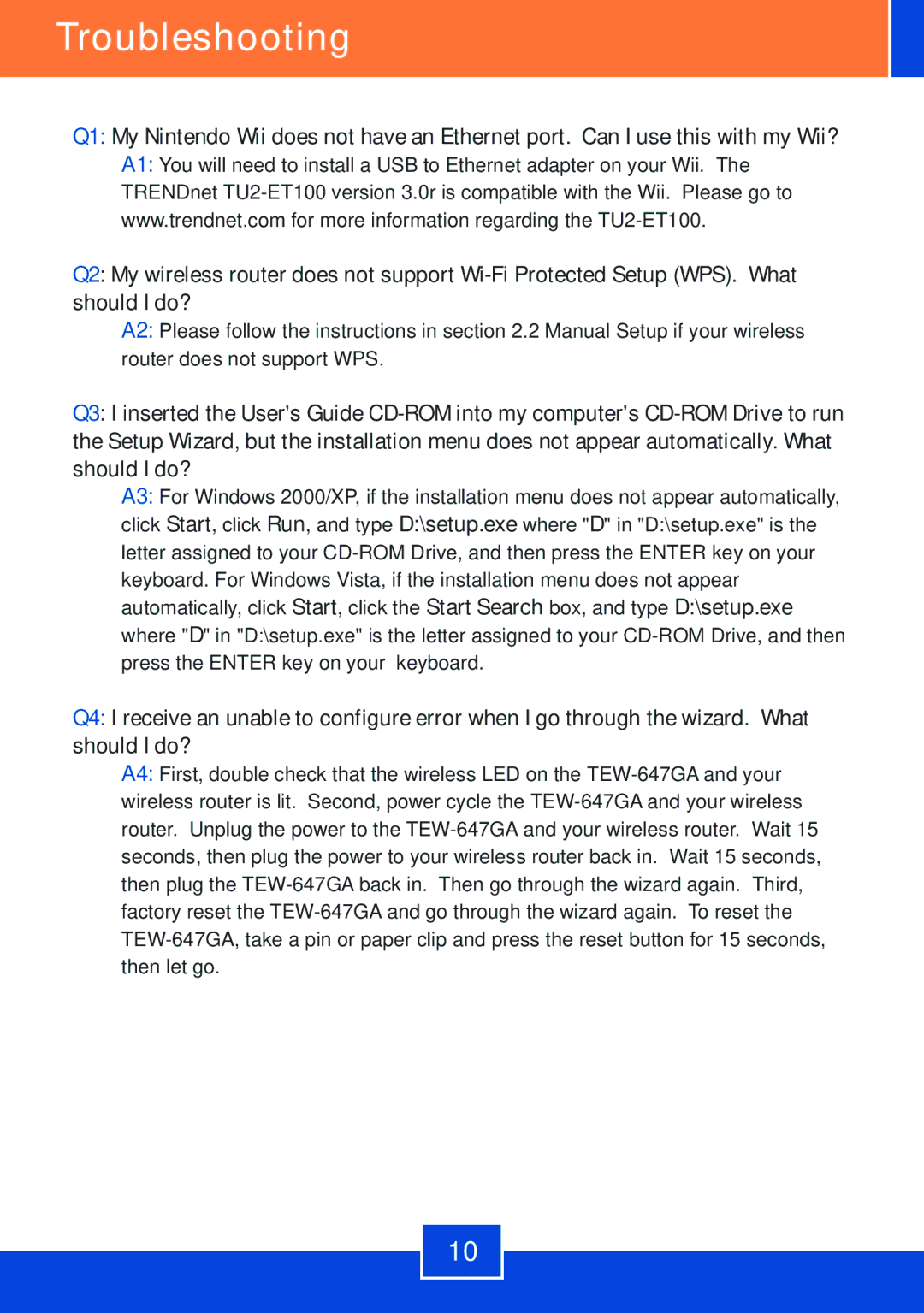 TRENDnet 2.01, Trendnet TEW-647GA manual Troubleshooting 