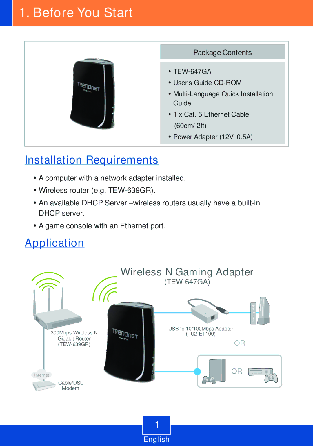 TRENDnet Trendnet TEW-647GA, 2.01 manual Before You Start 