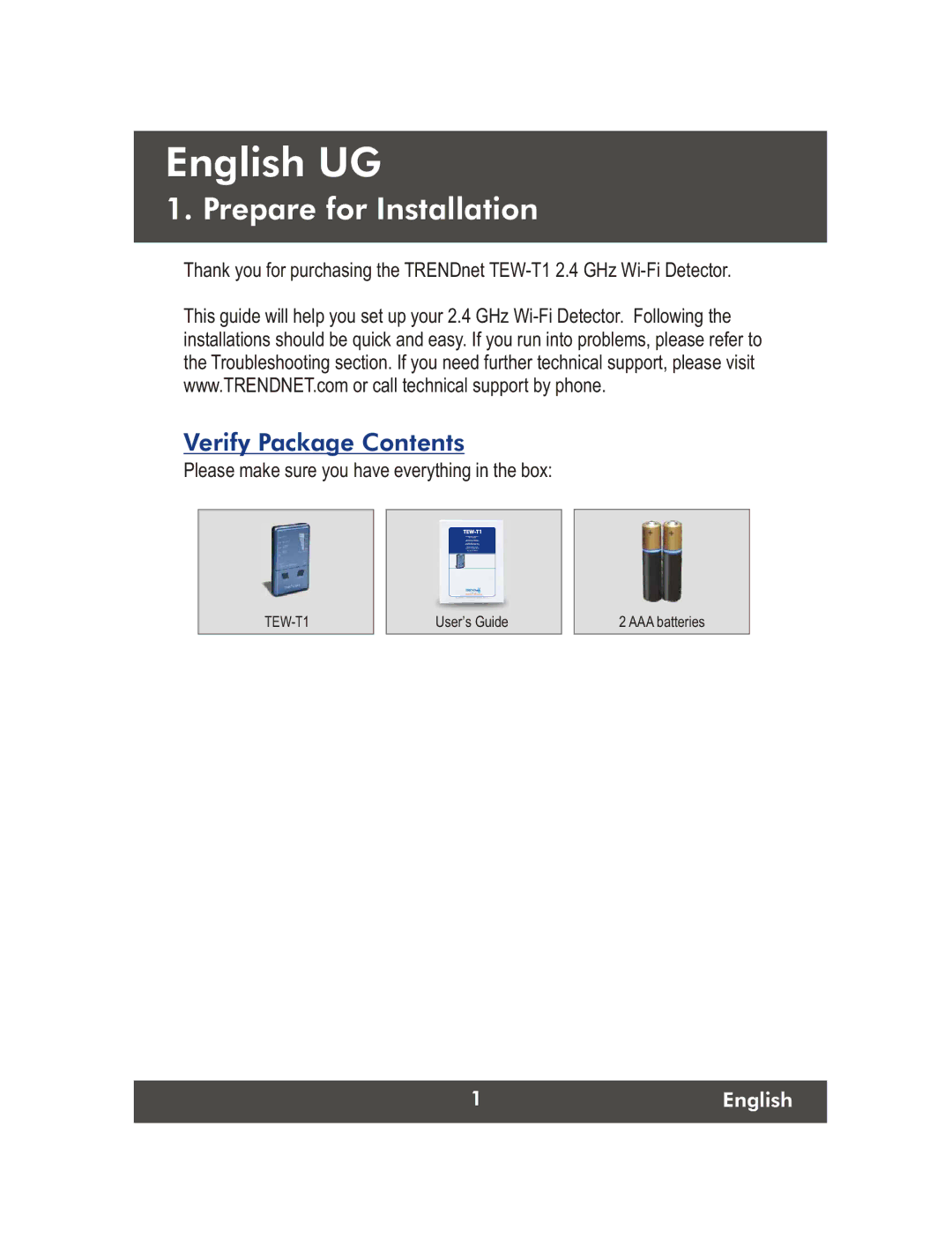 TRENDnet 11.30.04, 2.4 GHz Wifi Detector manual English UG, Prepare for Installation 