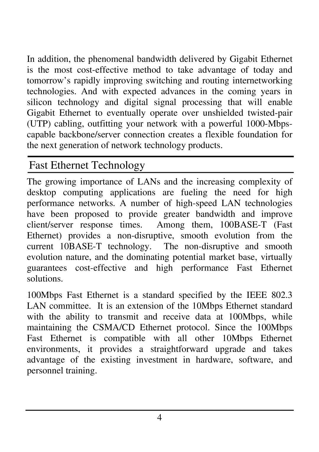 TRENDnet 2410/100BASE-TX, 21000BASE-T manual Fast Ethernet Technology 