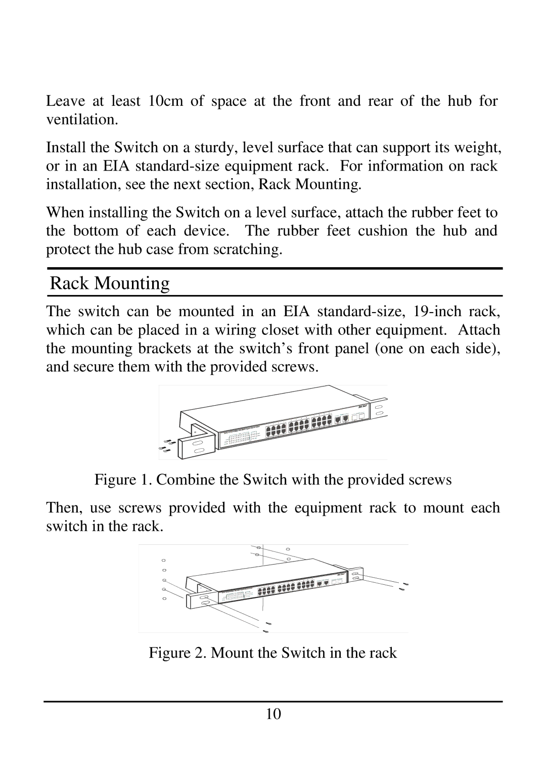 TRENDnet 2410/100BASE-TX, 21000BASE-T manual Rack Mounting, Mount the Switch in the rack 