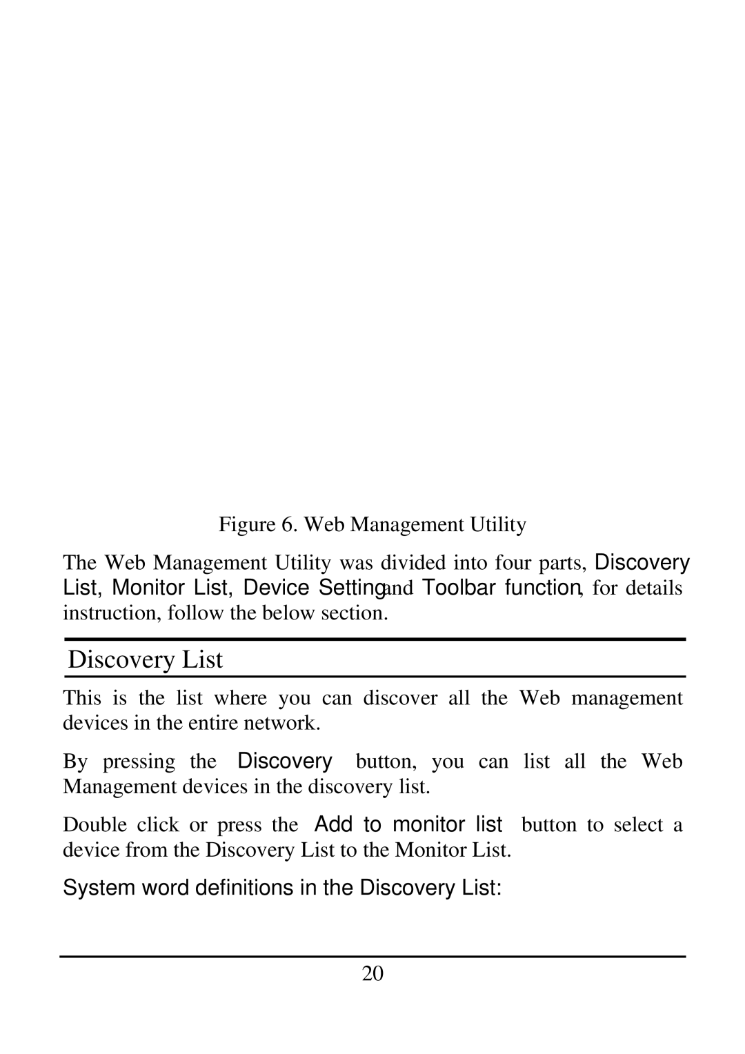 TRENDnet 2410/100BASE-TX, 21000BASE-T manual System word definitions in the Discovery List 