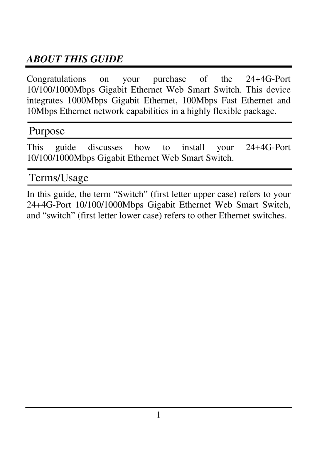 TRENDnet 21000BASE-T, 2410/100BASE-TX manual Purpose, Terms/Usage 