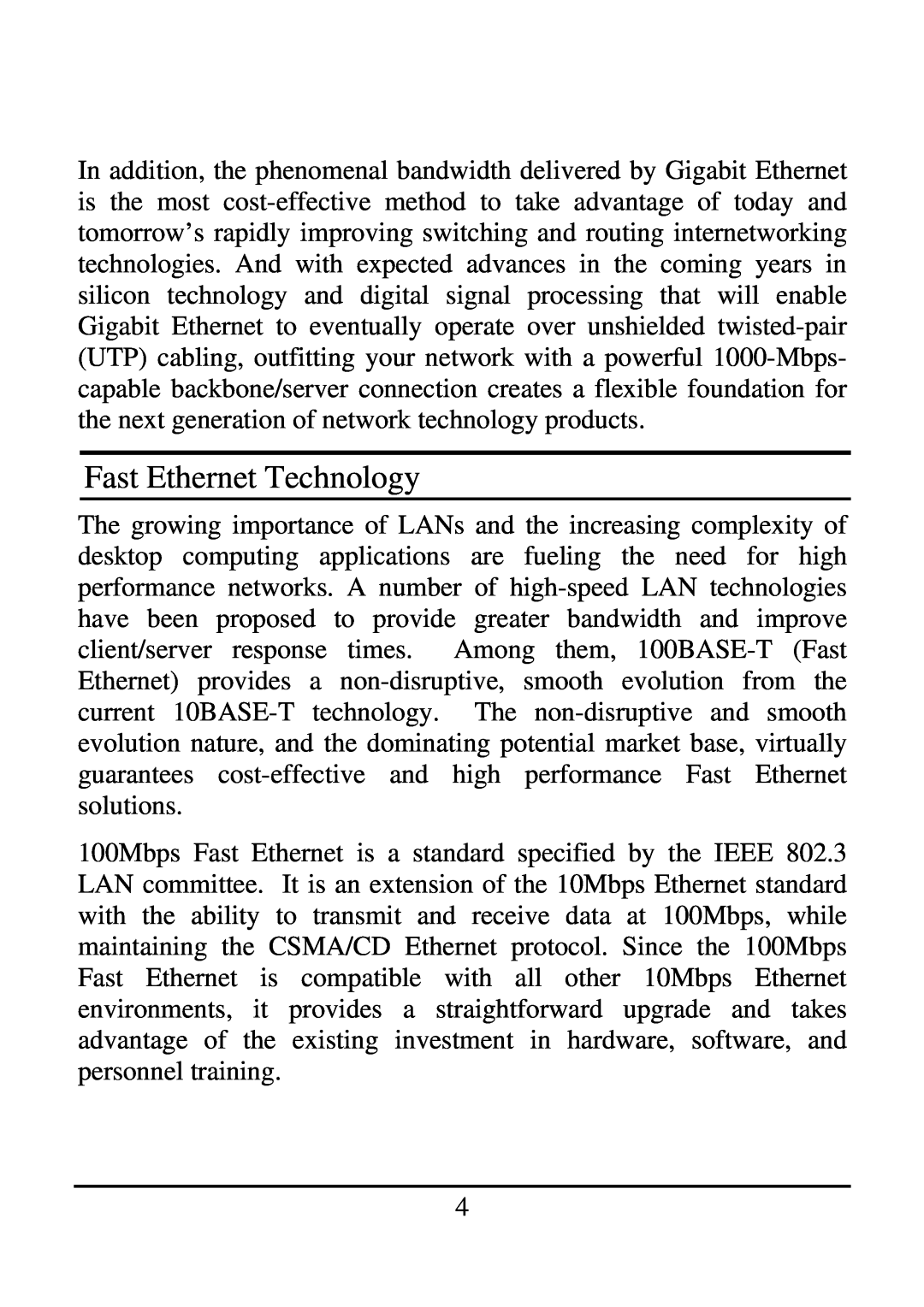TRENDnet 2410/100BASE-TX, 21000BASE-T manual Fast Ethernet Technology 