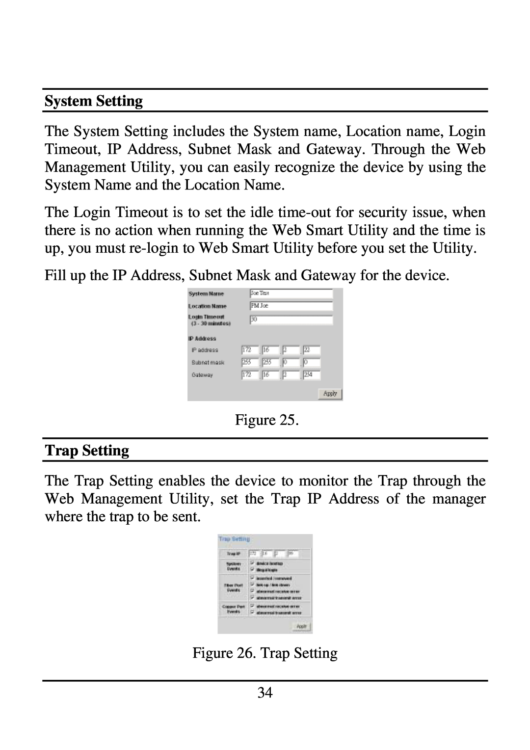 TRENDnet 2410/100BASE-TX, 21000BASE-T manual System Setting, Trap Setting 