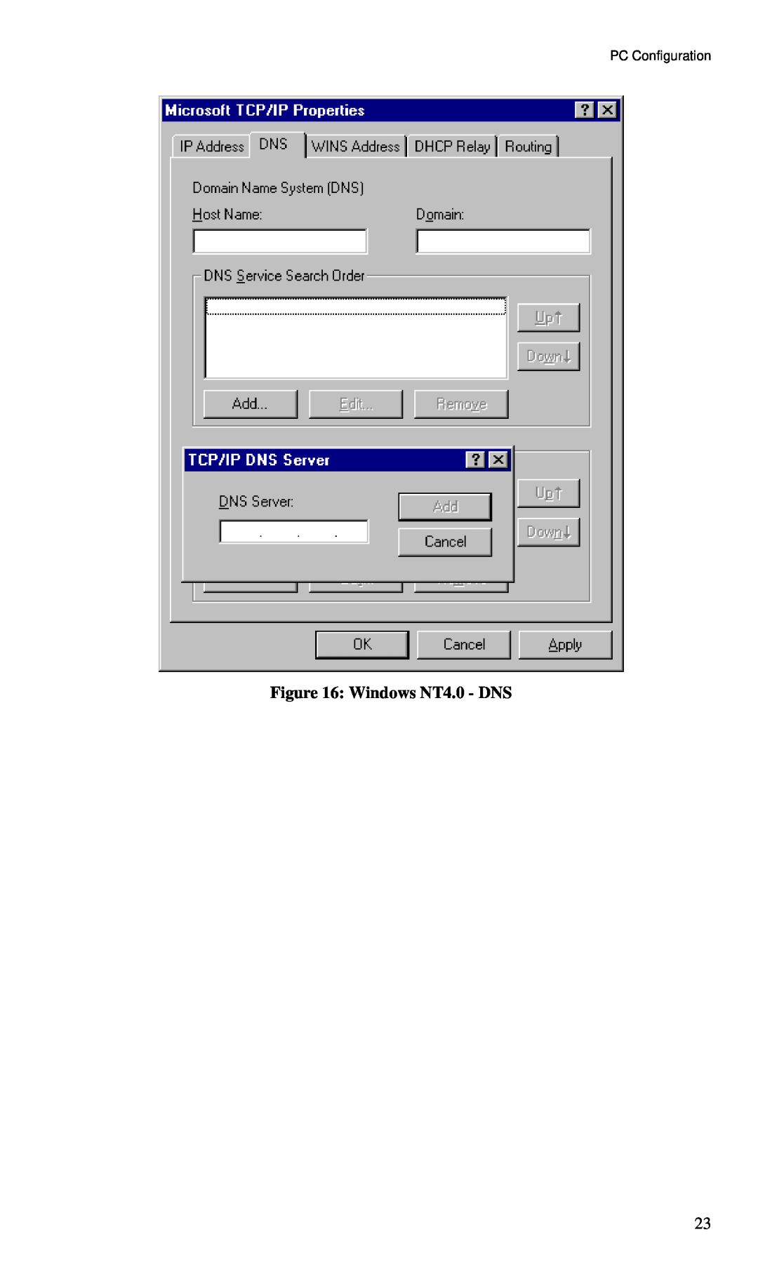 TRENDnet BRF114 manual Windows NT4.0 - DNS, PC Configuration 