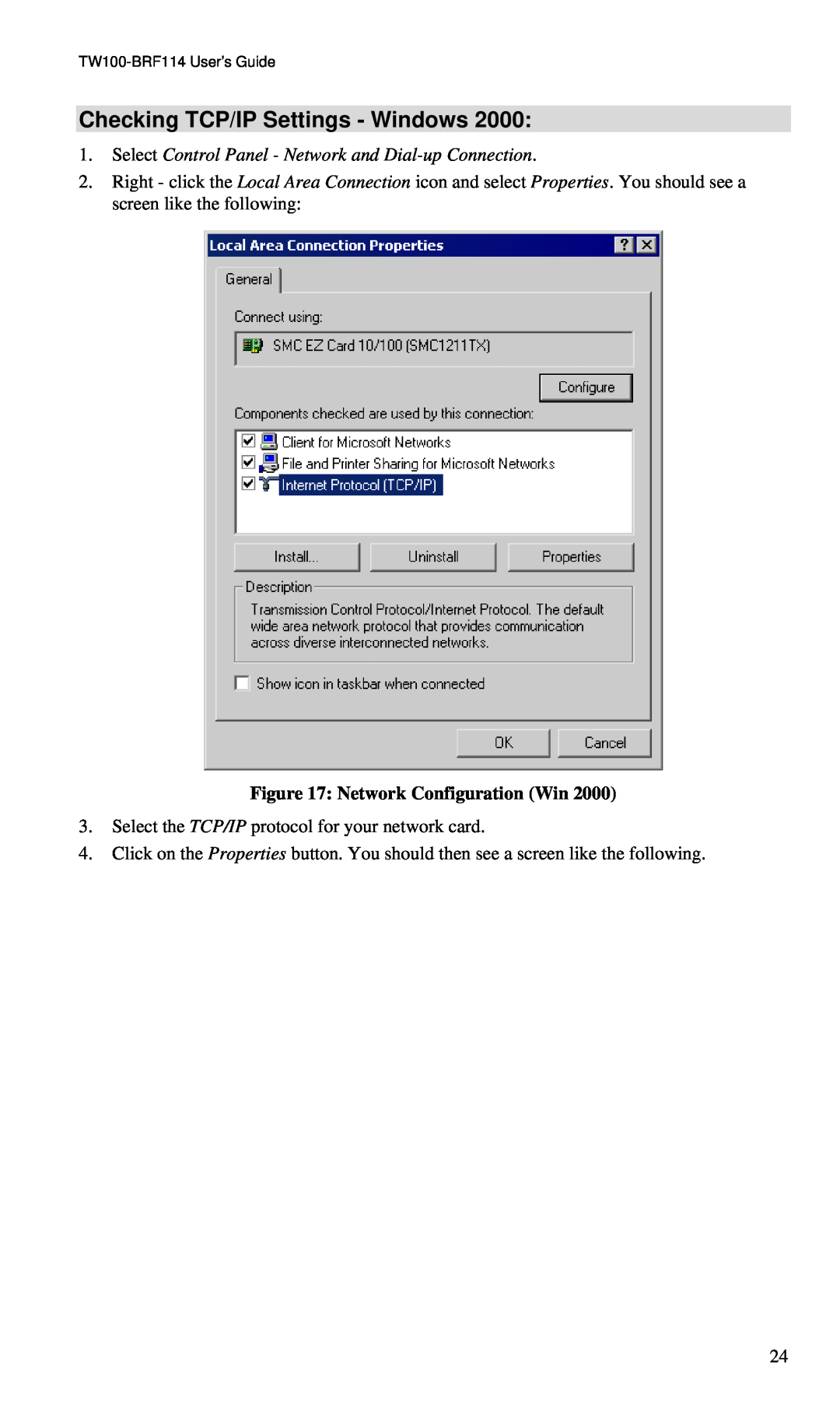 TRENDnet BRF114 manual Checking TCP/IP Settings - Windows, Select Control Panel - Network and Dial-up Connection 
