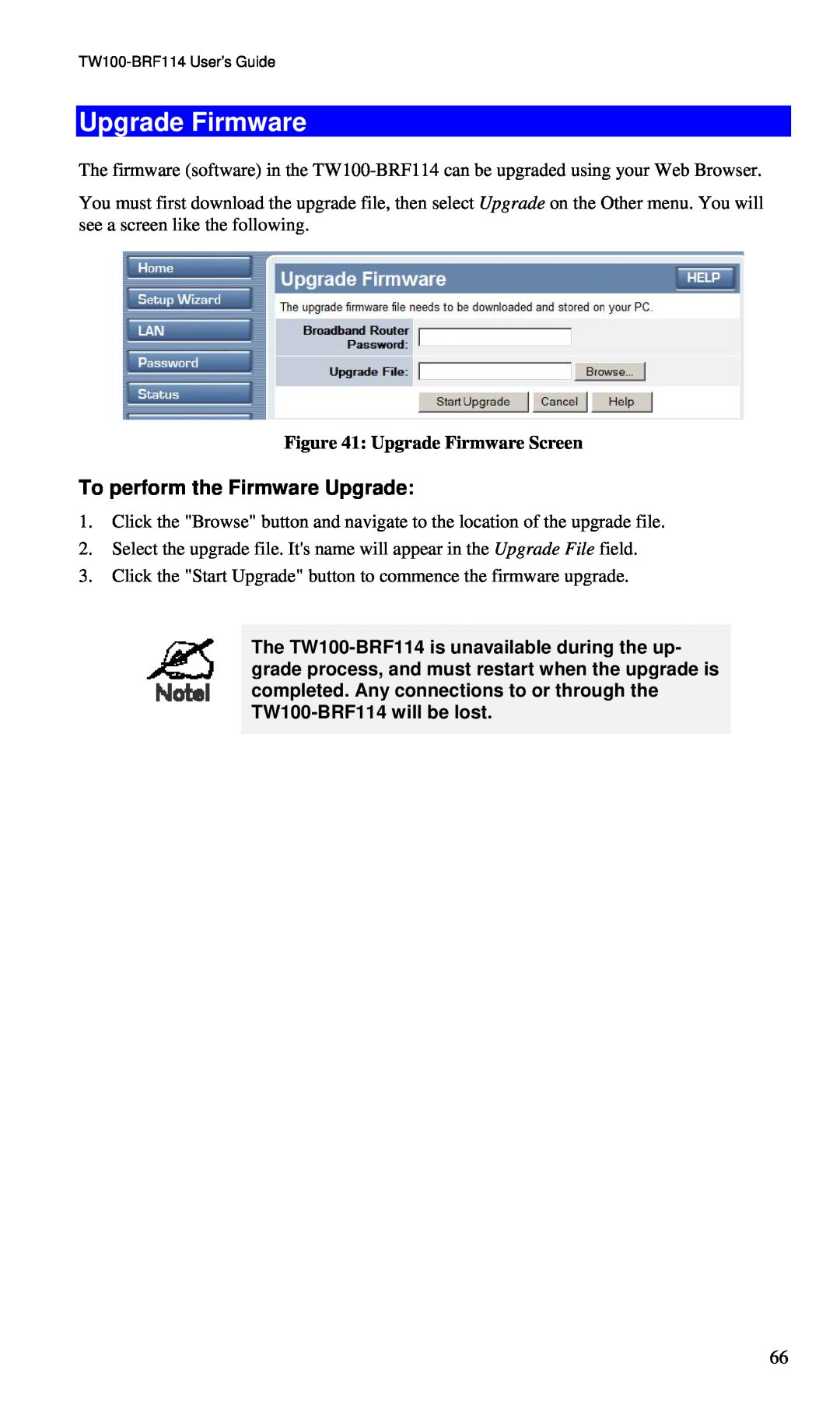 TRENDnet BRF114 manual To perform the Firmware Upgrade, Upgrade Firmware Screen 