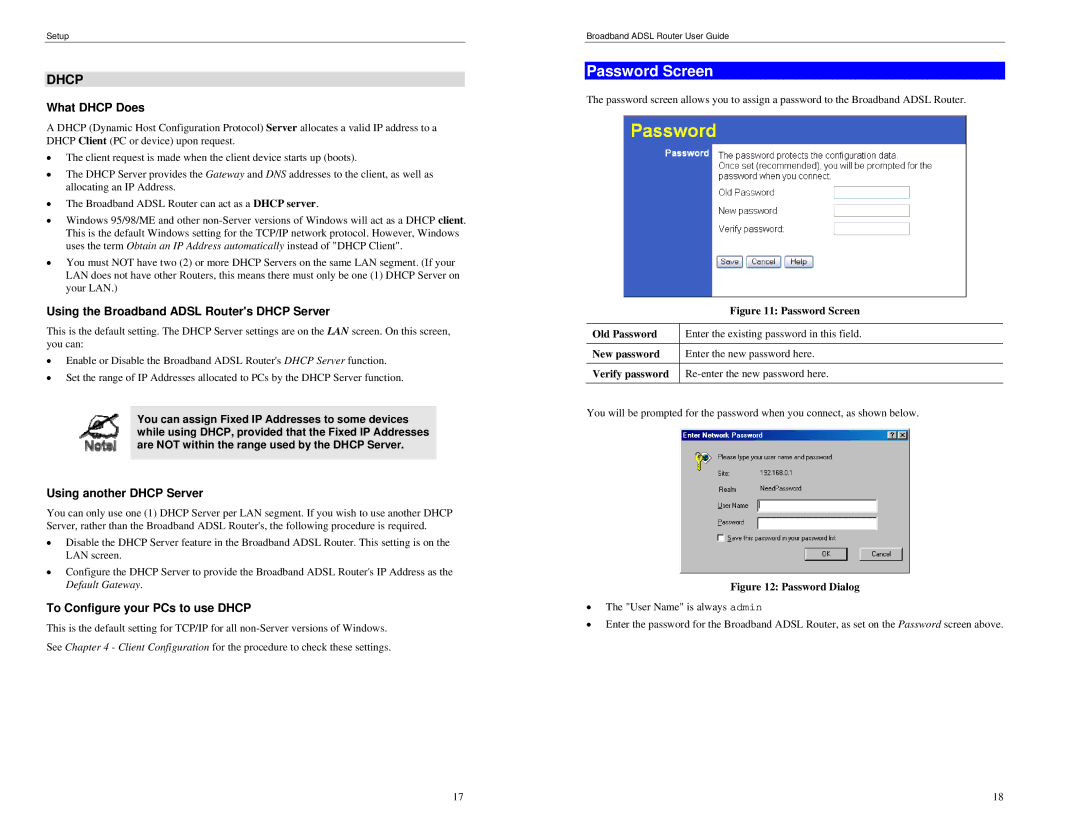 TRENDnet BRM504 Password Screen, What Dhcp Does, Using the Broadband Adsl Routers Dhcp Server, Using another Dhcp Server 