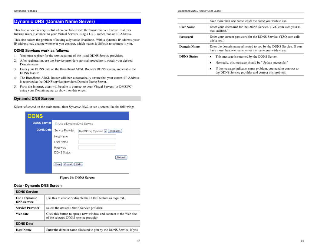 TRENDnet BRM504 manual Dynamic DNS Domain Name Server, Ddns Services work as follows, Data Dynamic DNS Screen 