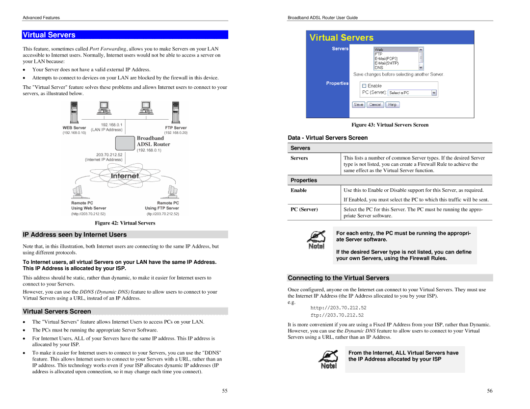 TRENDnet BRM504 manual IP Address seen by Internet Users, Virtual Servers Screen, Connecting to the Virtual Servers 