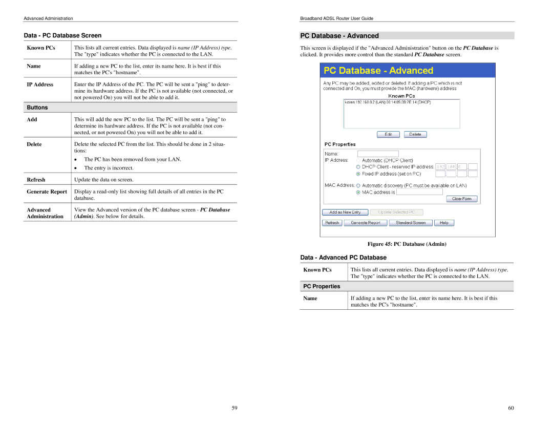 TRENDnet BRM504 manual PC Database Advanced, Data PC Database Screen, Data Advanced PC Database, PC Properties 