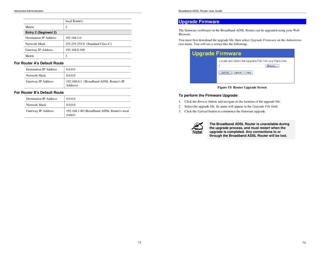 TRENDnet BRM504 manual Upgrade Firmware, For Router As Default Route, For Router Bs Default Route, Entry 2 Segment 