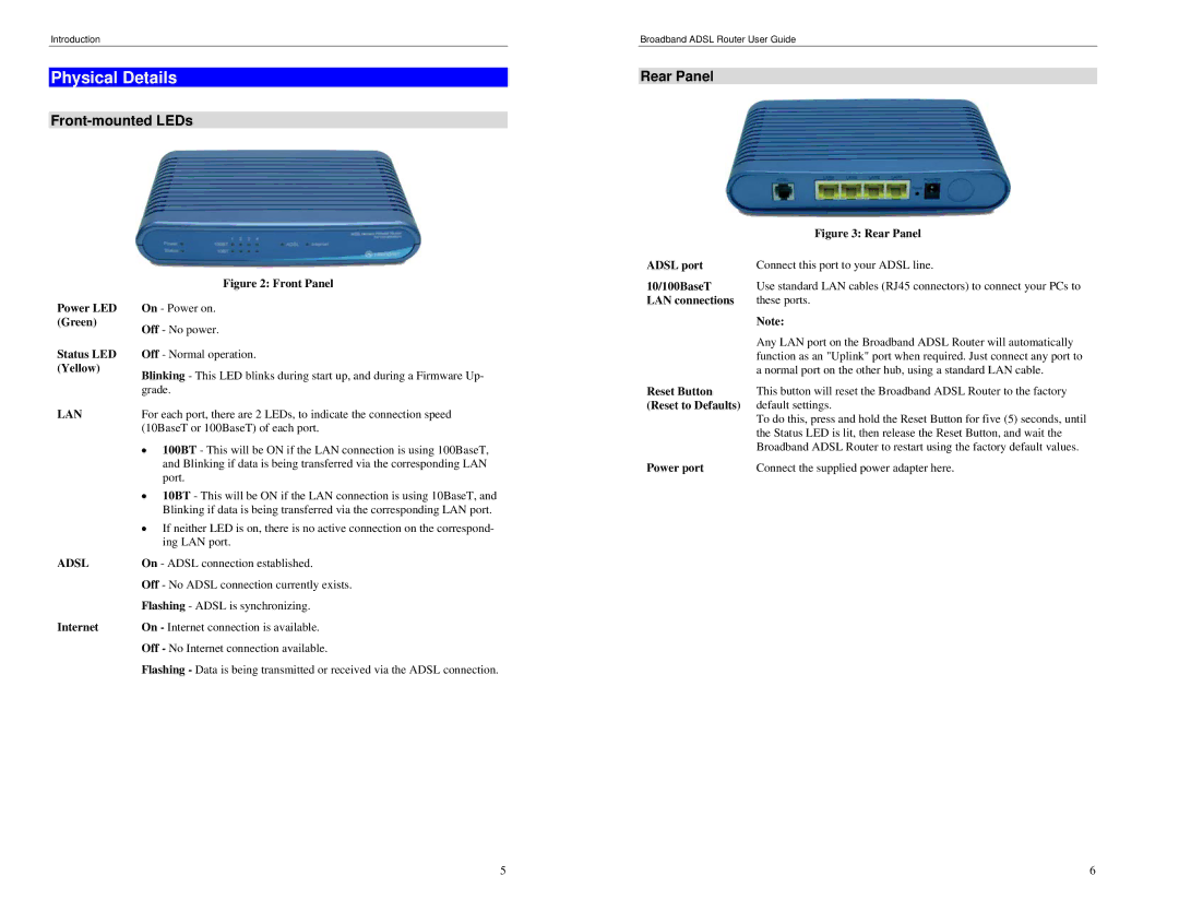 TRENDnet BRM504 manual Physical Details, Front-mounted LEDs, Rear Panel 