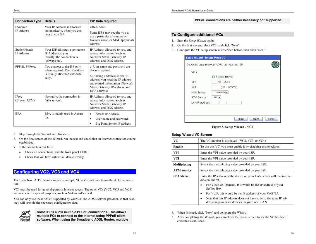 TRENDnet BRM504 manual Configuring VC2, VC3 and VC4, To Configure additional VCs, Setup Wizard VC Screen 