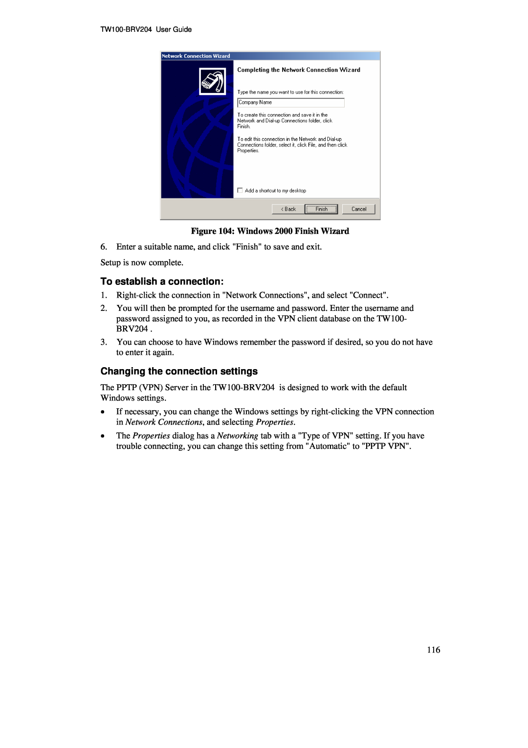 TRENDnet BRV204 manual Windows 2000 Finish Wizard 