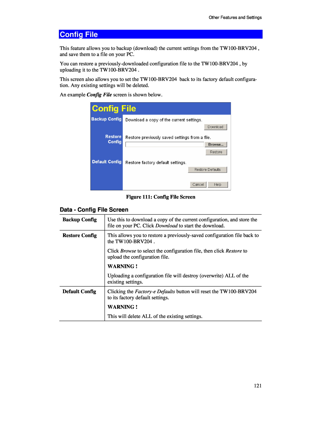 TRENDnet BRV204 manual Data - Config File Screen 