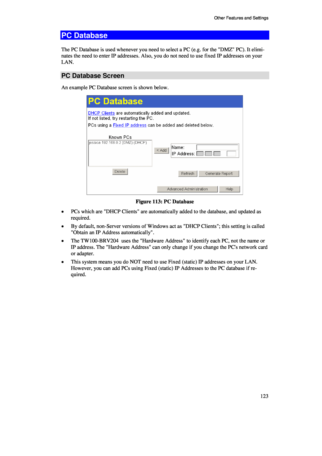 TRENDnet BRV204 manual PC Database Screen 