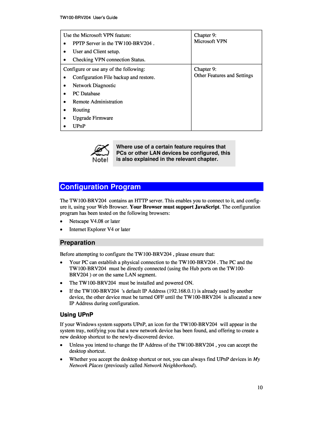 TRENDnet BRV204 manual Configuration Program, Preparation 