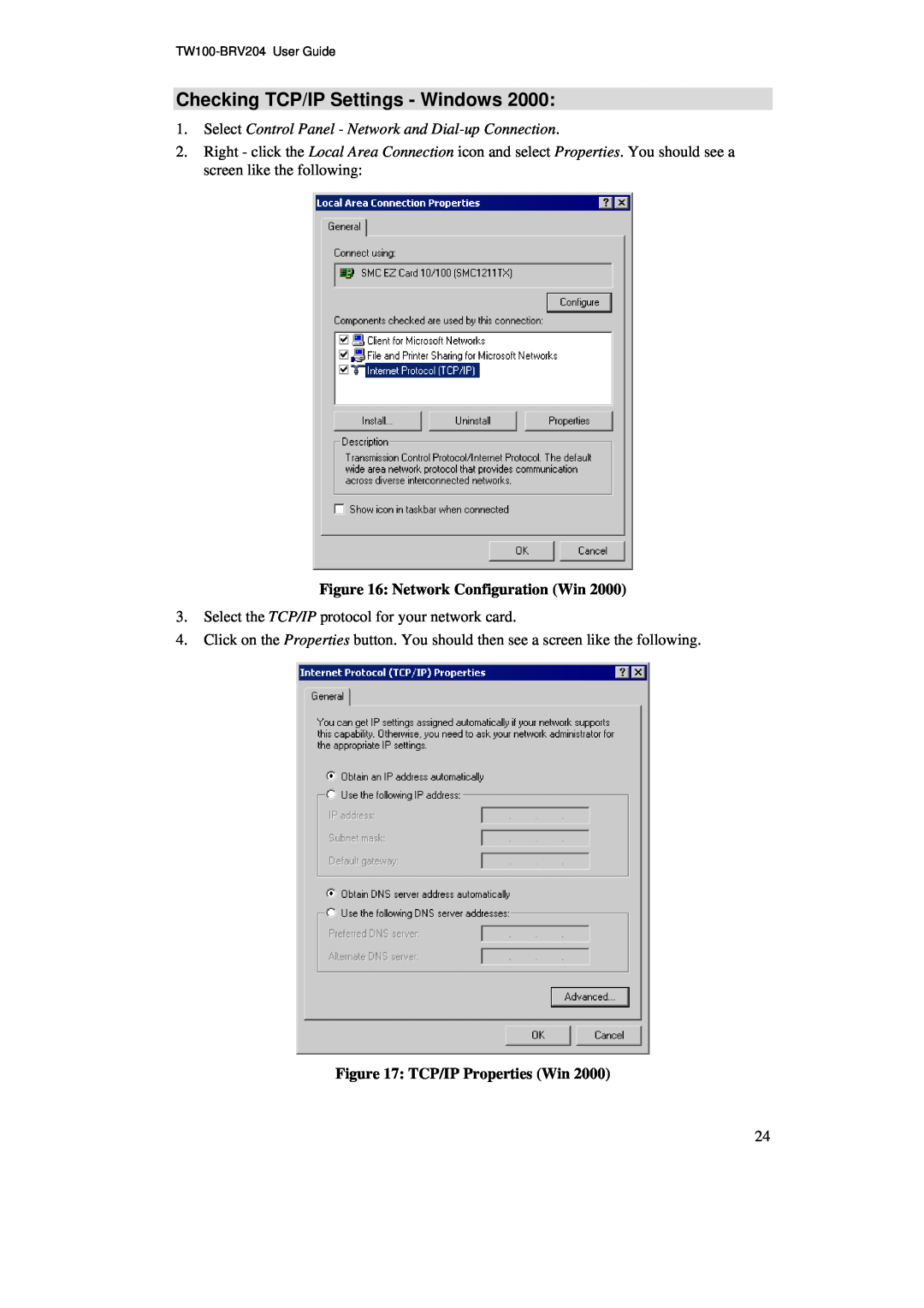 TRENDnet BRV204 manual Checking TCP/IP Settings - Windows, Select Control Panel - Network and Dial-up Connection 