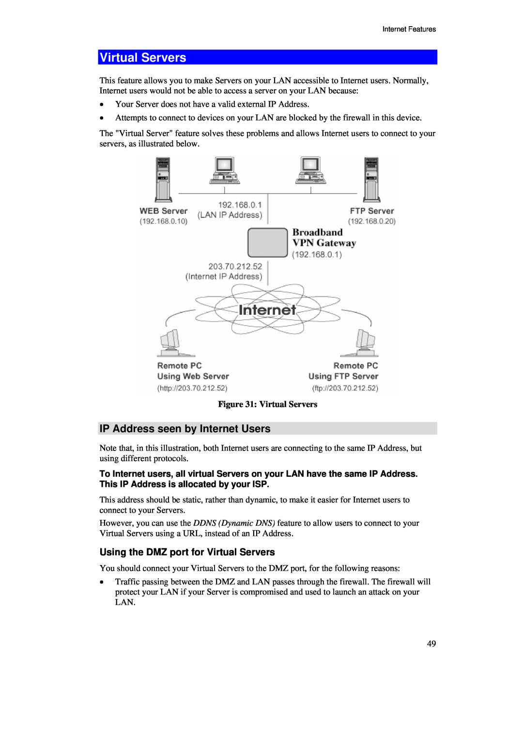 TRENDnet BRV204 manual Virtual Servers, IP Address seen by Internet Users 