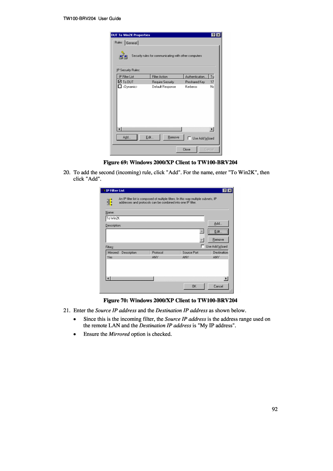 TRENDnet manual Windows 2000/XP Client to TW100-BRV204 