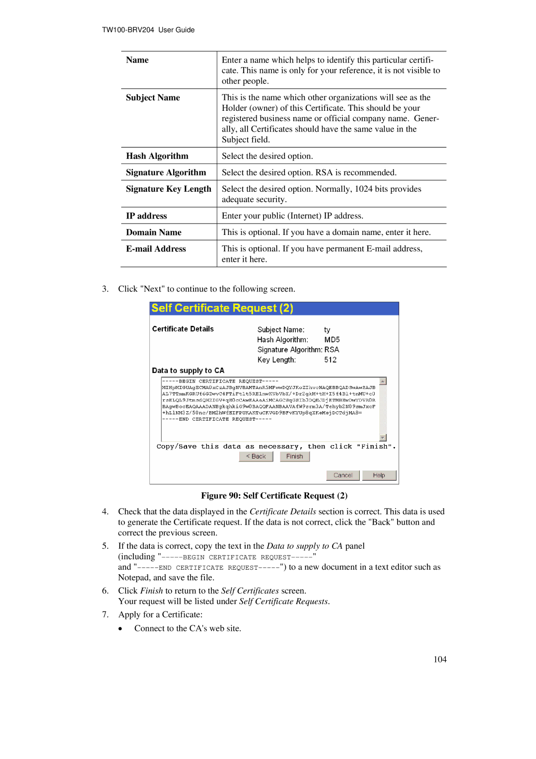 TRENDnet BRV204 manual Hash Algorithm, Signature Algorithm, Signature Key Length 