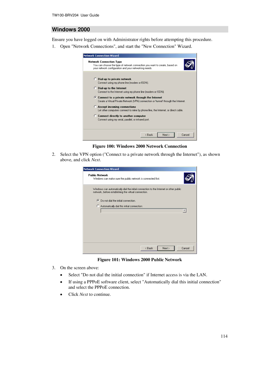 TRENDnet BRV204 manual Windows 2000 Network Connection 