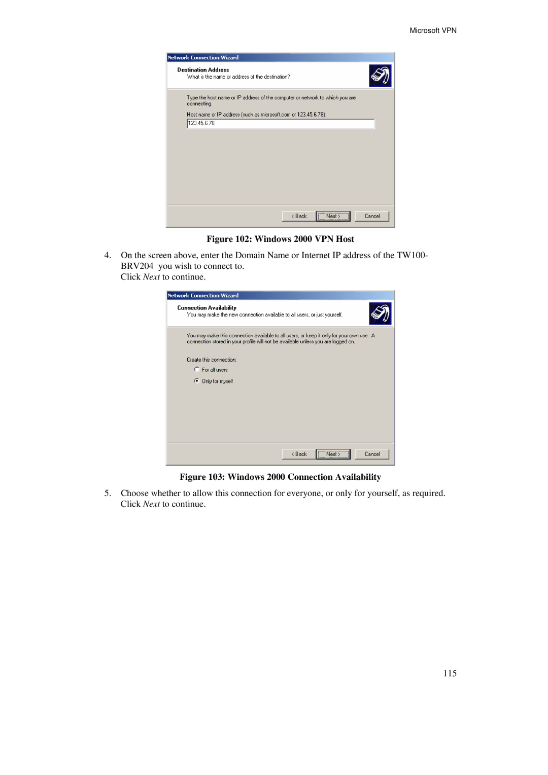 TRENDnet BRV204 manual Windows 2000 VPN Host 