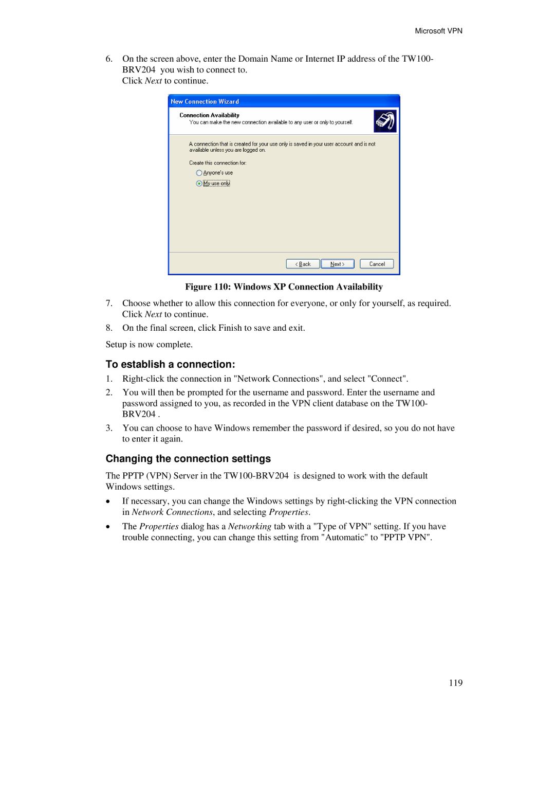 TRENDnet BRV204 manual Windows XP Connection Availability 