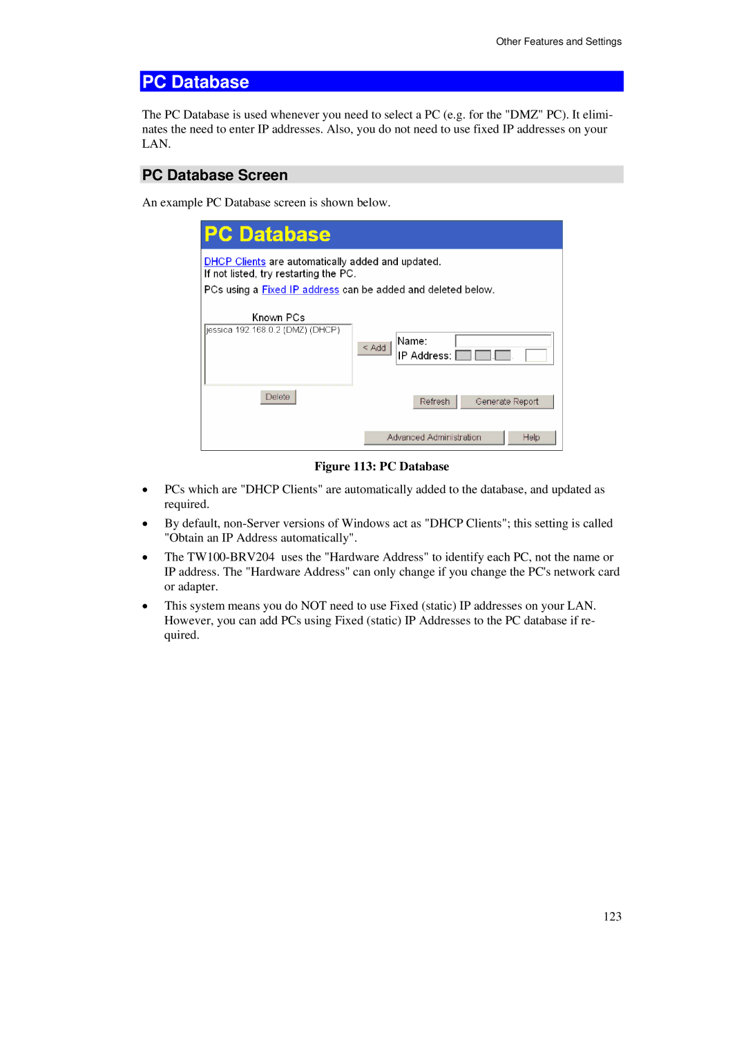 TRENDnet BRV204 manual PC Database Screen 