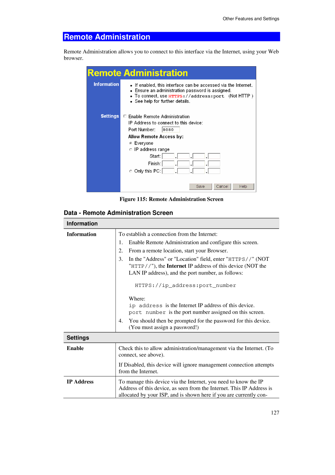 TRENDnet BRV204 manual Data Remote Administration Screen, Information, Settings 