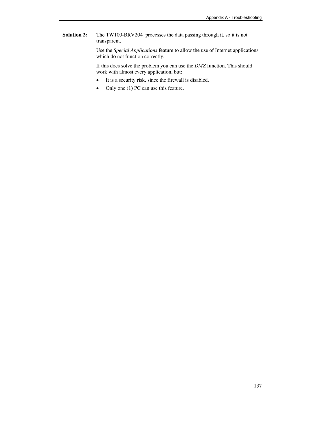 TRENDnet BRV204 manual Appendix a Troubleshooting 