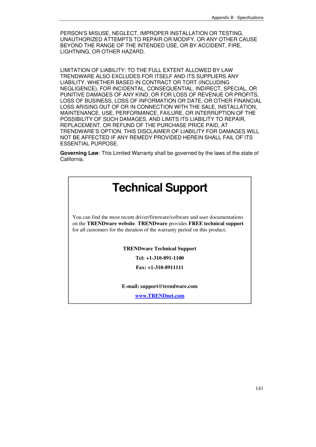 TRENDnet BRV204 manual Technical Support 