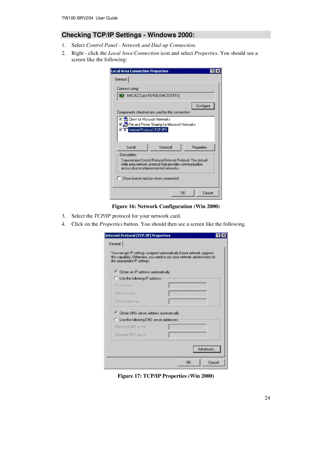 TRENDnet BRV204 manual Checking TCP/IP Settings Windows, Network Configuration Win 