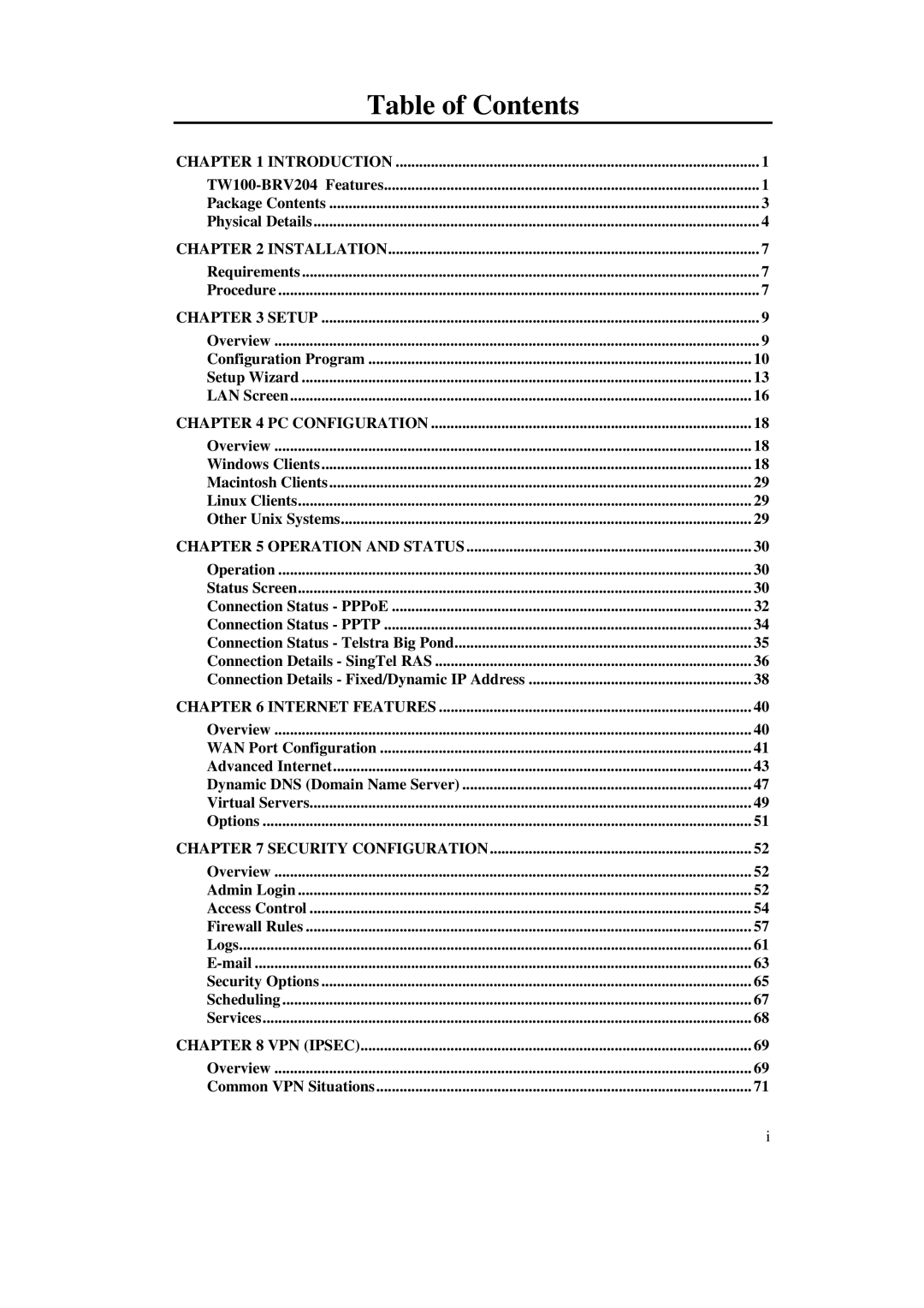 TRENDnet BRV204 manual Table of Contents 