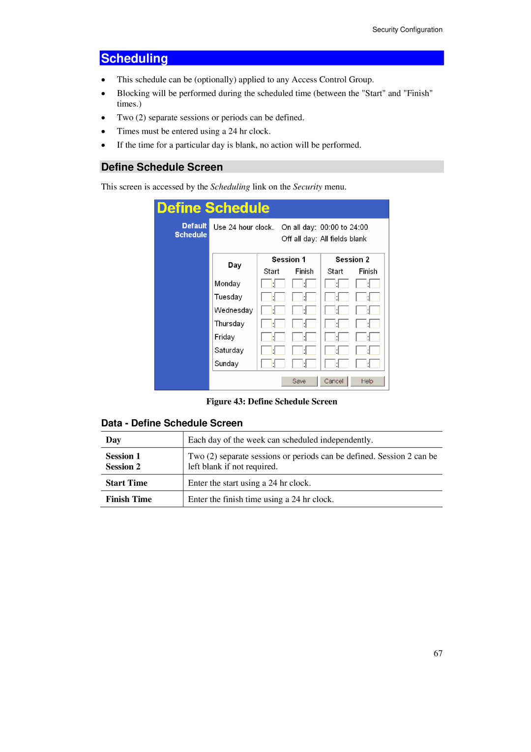 TRENDnet BRV204 manual Scheduling, Data Define Schedule Screen 