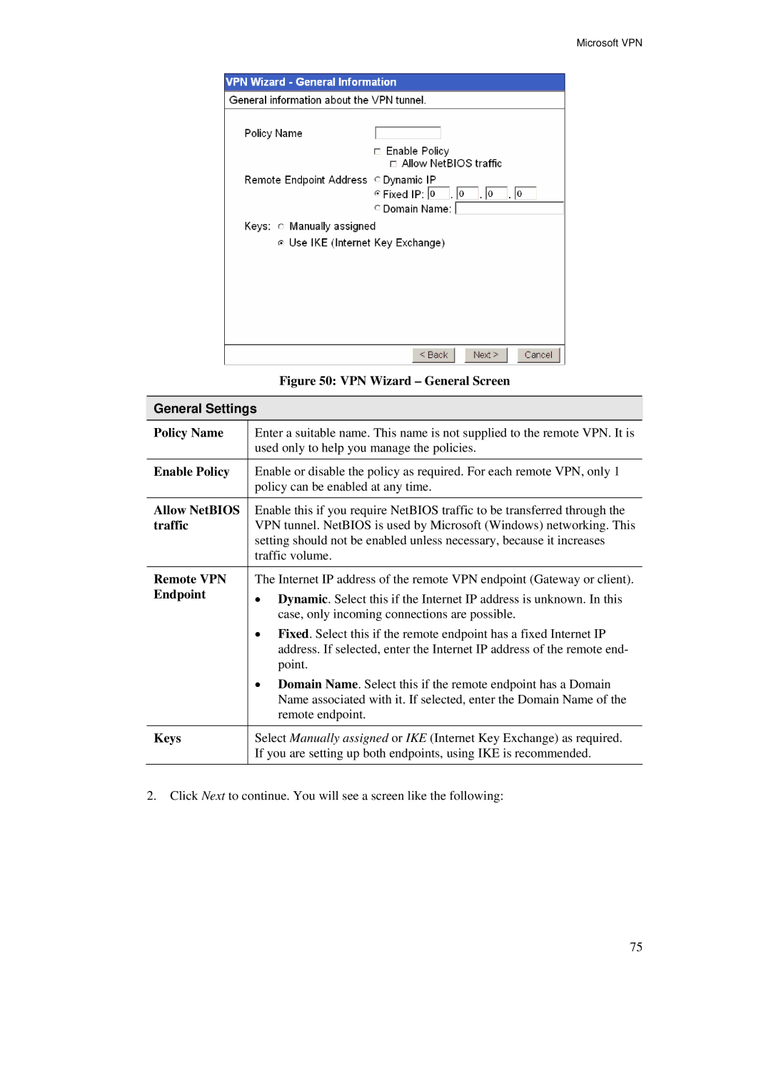 TRENDnet BRV204 manual VPN Wizard General Screen, General Settings 