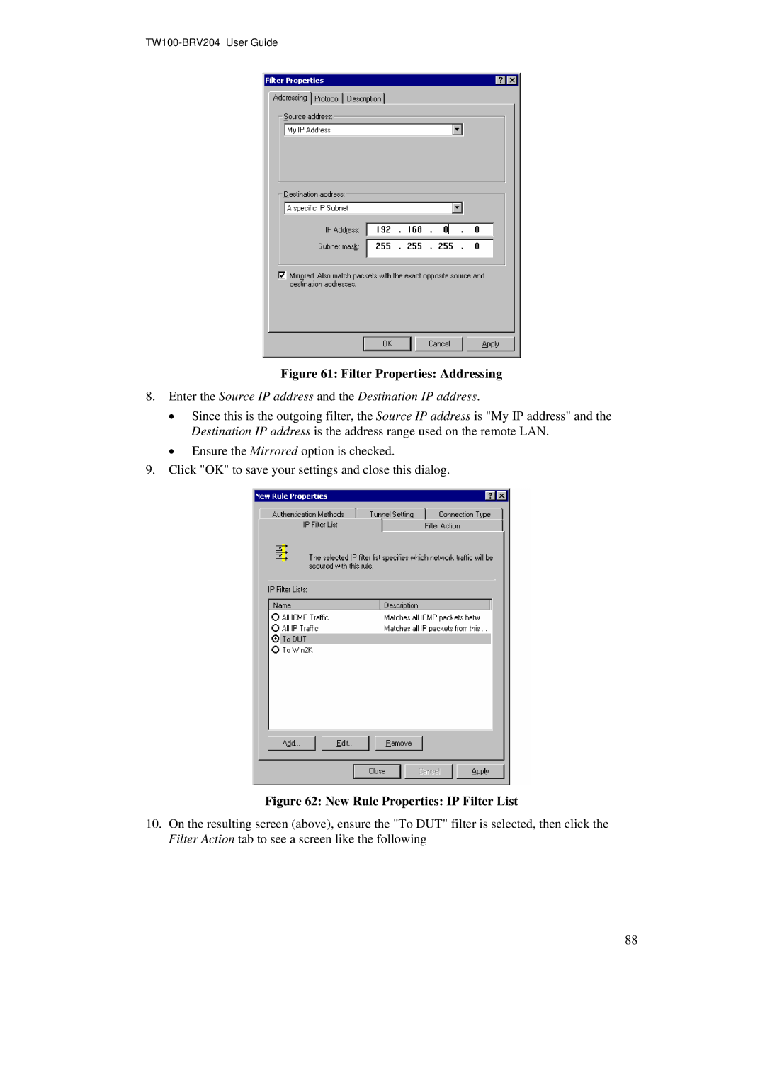 TRENDnet BRV204 manual Filter Properties Addressing 