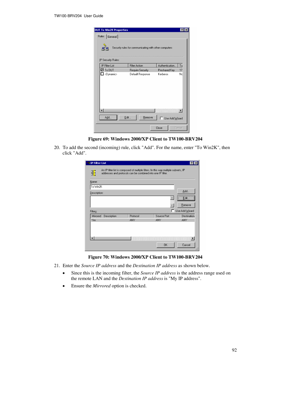 TRENDnet manual Windows 2000/XP Client to TW100-BRV204 