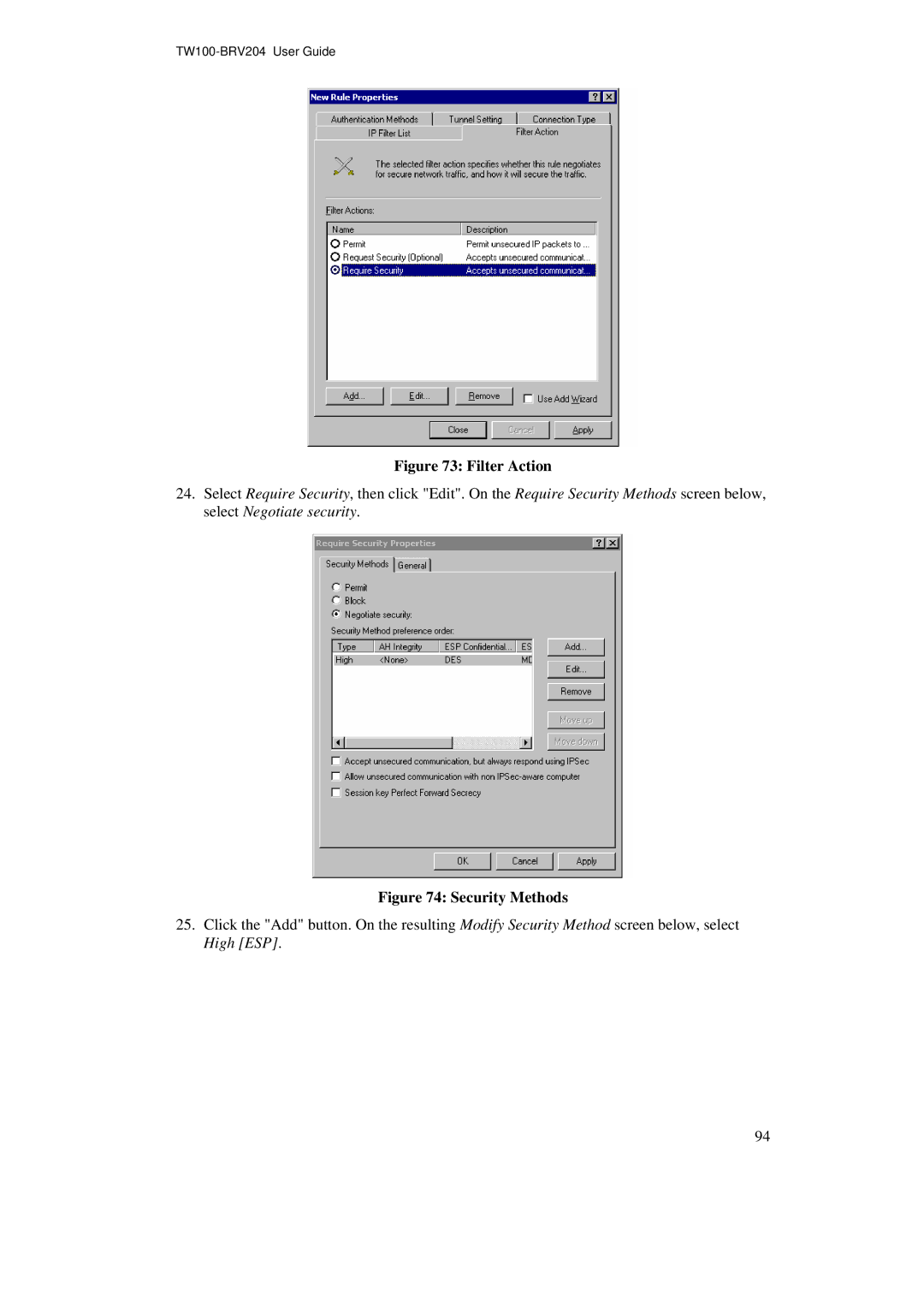 TRENDnet BRV204 manual Filter Action 